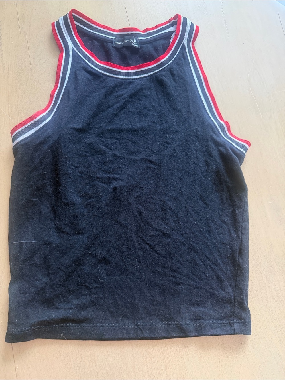 Black Ribbed Tank with Red & White Trim